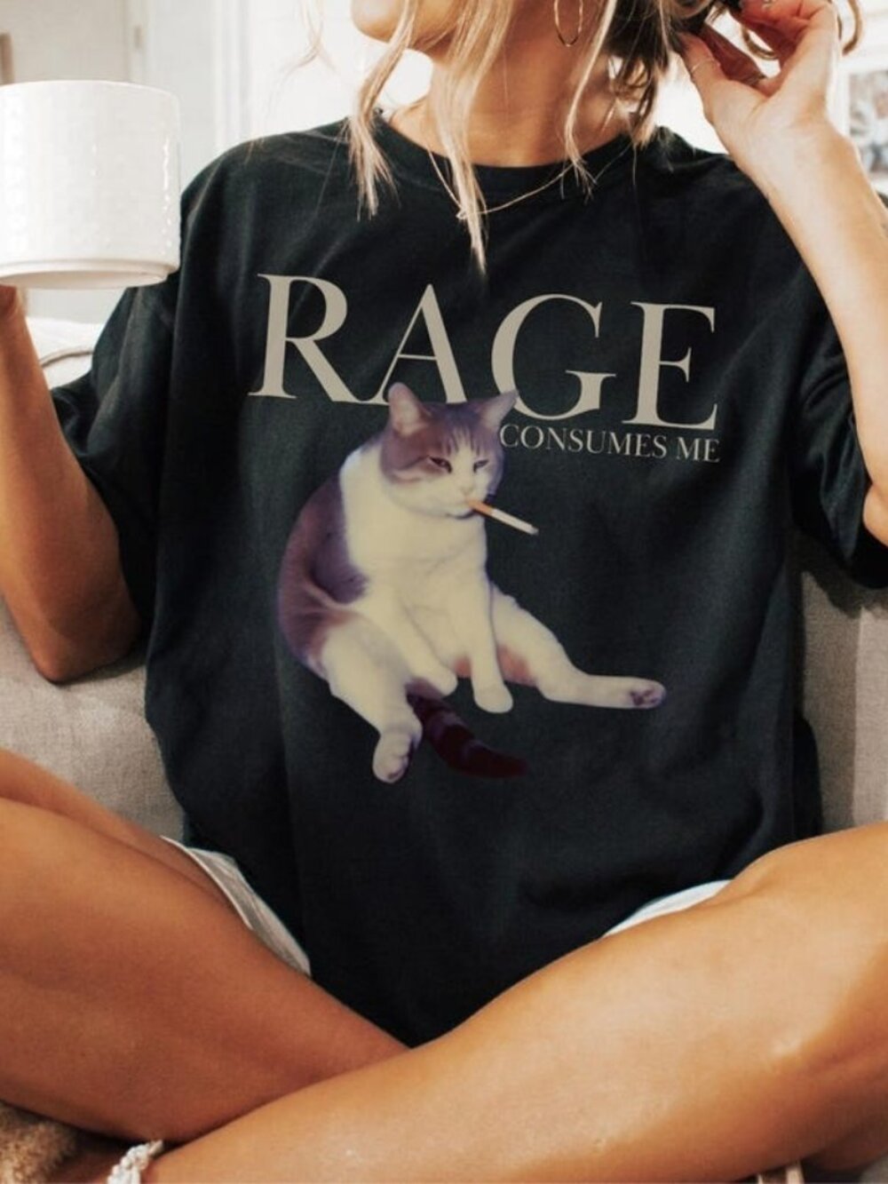 Y2K Rage Cat T-shirt, Weirdcore Grunge Vintage Tee